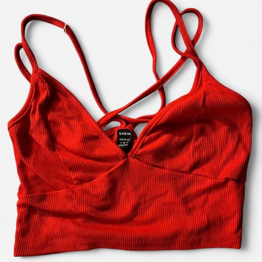 SHEIN Fiery Red Ribbed Bralette